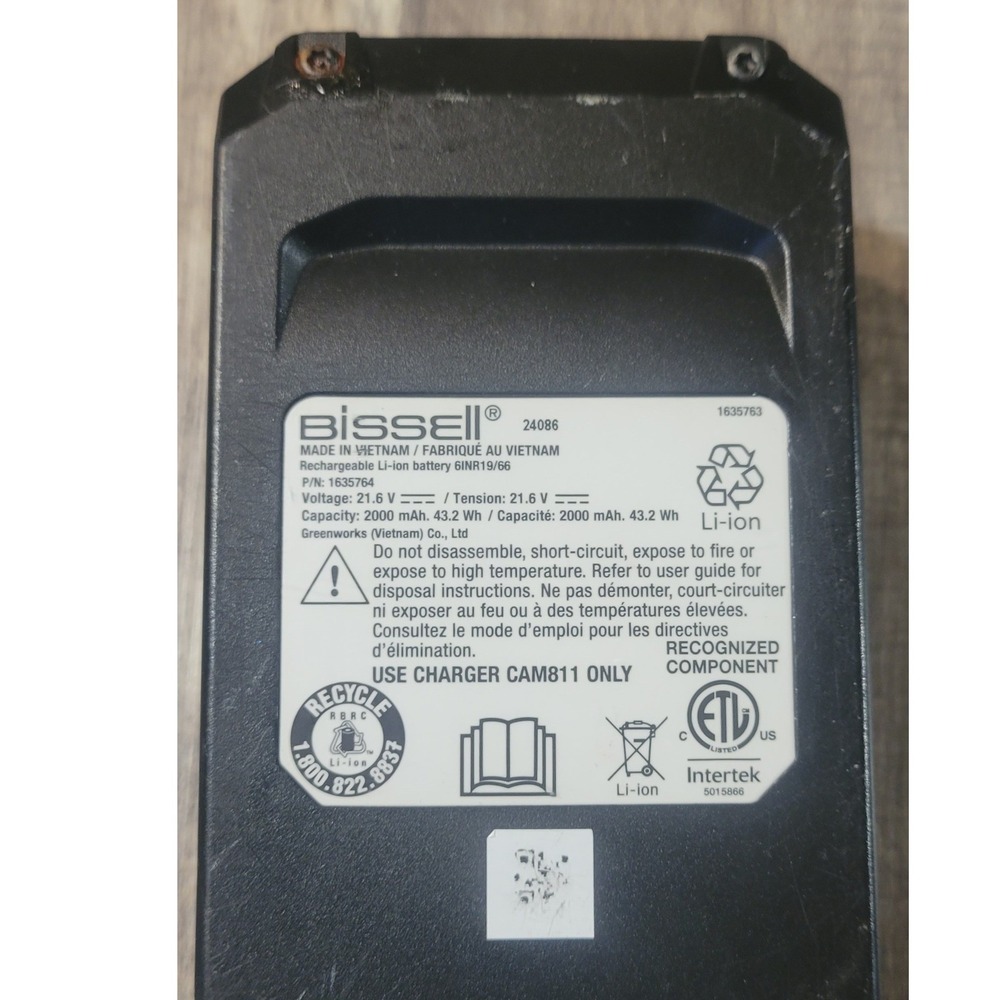 Bissell PowerAll 24V Lithium Ion Battery 2000mAh 1635764 6INR19/66 Black